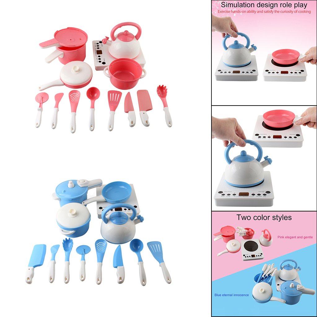 13x Kids Pretend Cooking Kit Cookware Pots and Pans Playset Learning Gift