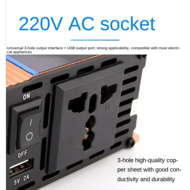 DC12-48V to AC220V Pure Sine Wave Power Inverter Voltage Converter with USB Charging Ports Camping Outdoor