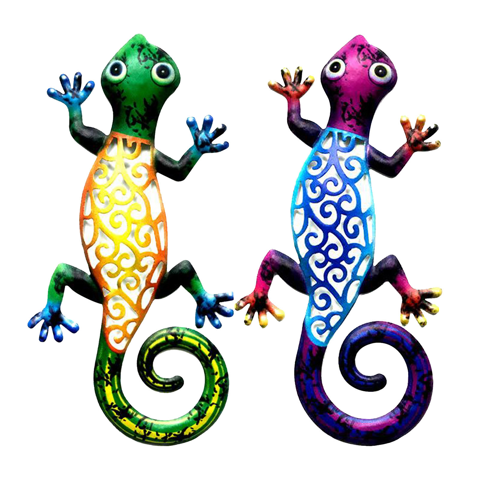 Iron Art Gecko Ornaments Outdoor Metal Lizard Art Hanging Sculpture for Patio