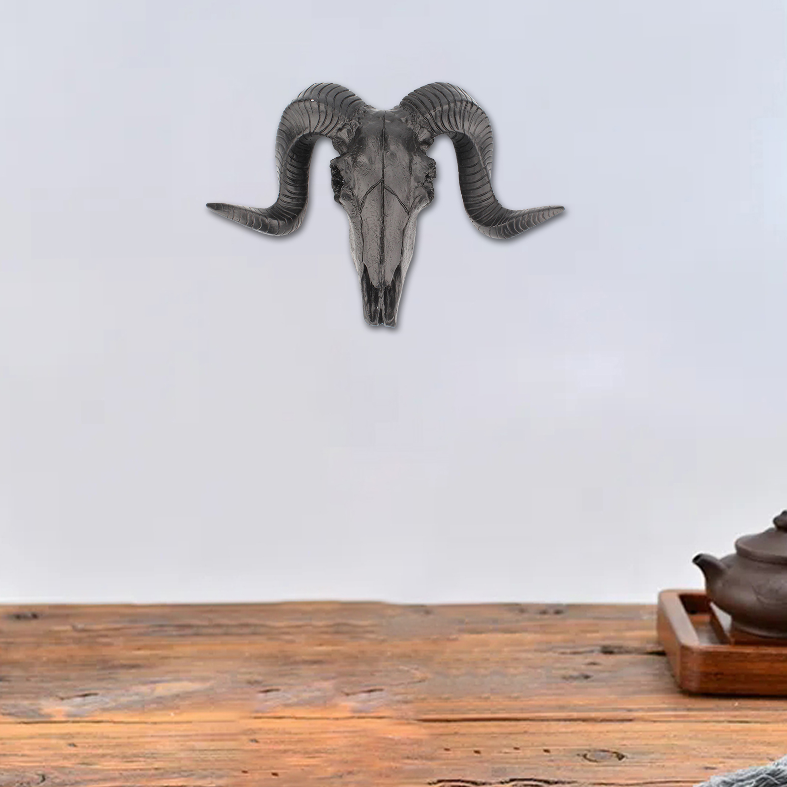 Sheep Skull Head Wall Decor Statue, Art Ram Curled Horns Wall Decoration Wildlife Animal Head Sculpture Ornaments