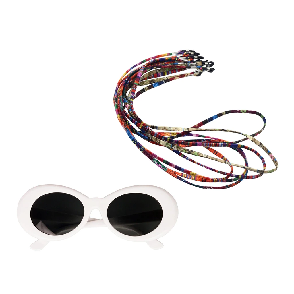 Novelty Chic Clout Goggles Sunglasses Cool  Glasses w/ 5Pcs Colorful Cotton Blend Cord Eyewear Lanyard String Holder