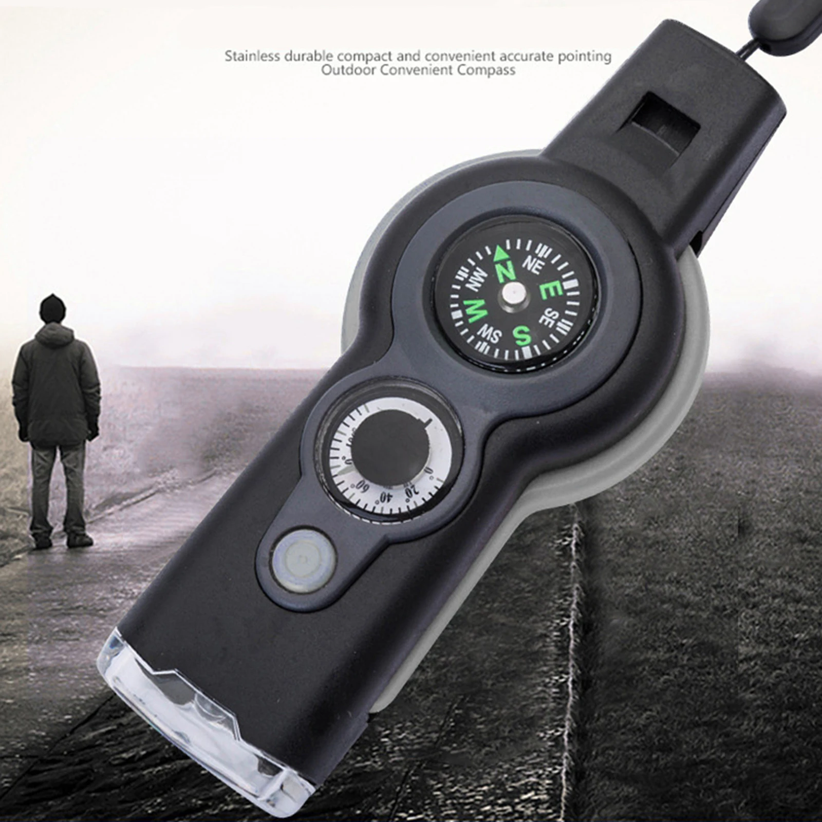 7 in 1 Military Survival Whistle Multi-function Emergency Life Saving Tool Camping Hiking Accessory flashlight Compass