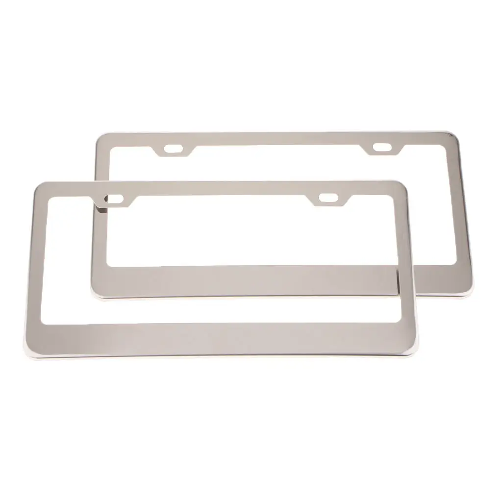 2 Pieces Metal Stainless Steel License Plate Frames Screw Caps Tag Cover
