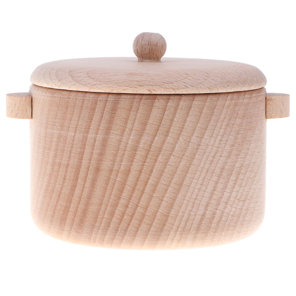 2xWooden Solid Beech Tableware Kid Pretend Play Game Kitchen Toy - Saucepan S