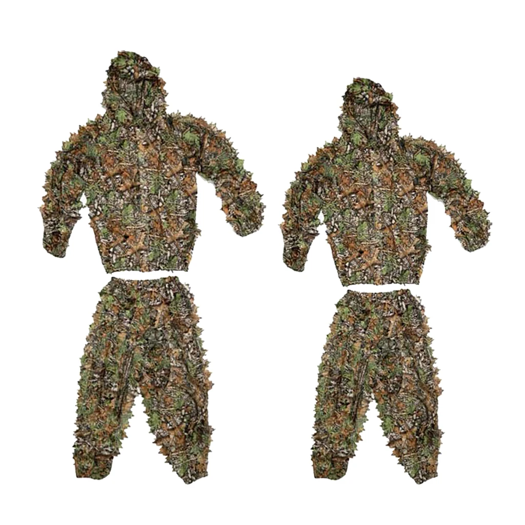 3D Lifelike Leaf Camo Ghillie Suit Hunting Training Sniper Tactical Camouflage Clothes Hunting Clothes Set for Adults Kids