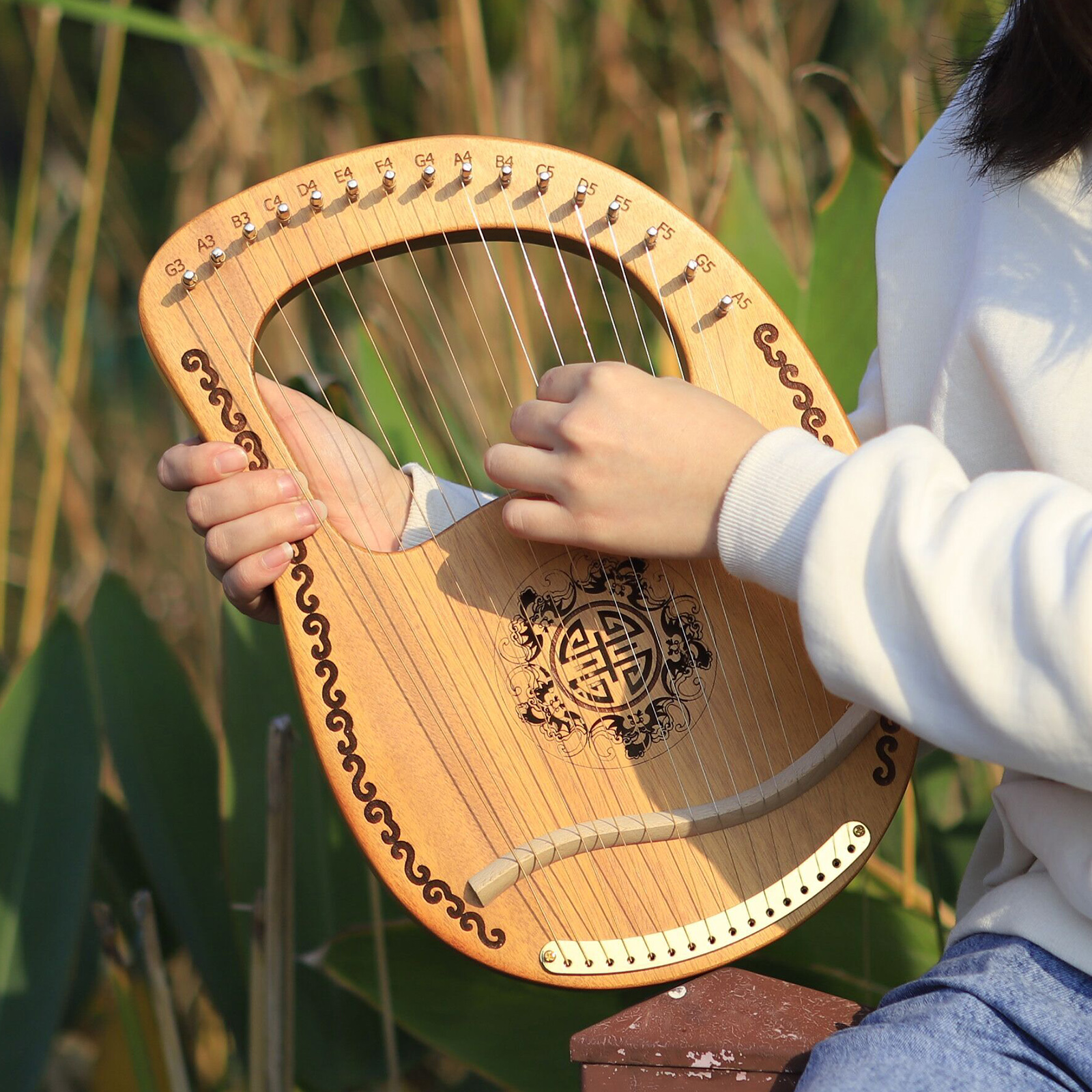 Lyre Harp, 16-string Harp Mahogany Body with String Tuning Wrench, Great Gift