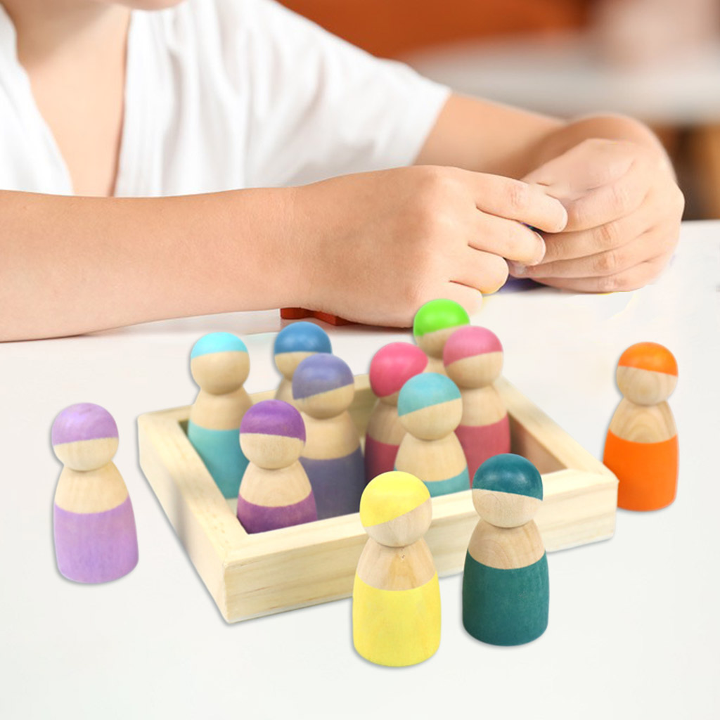 Wooden Mini Dolls Toys Montessori Toys Toddlers People Figures Shape Preschool Learning Educational Toys