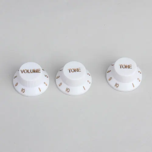 3 White  Volume Tone Knob W/ Gold Brown Detail For Guitar Pickup