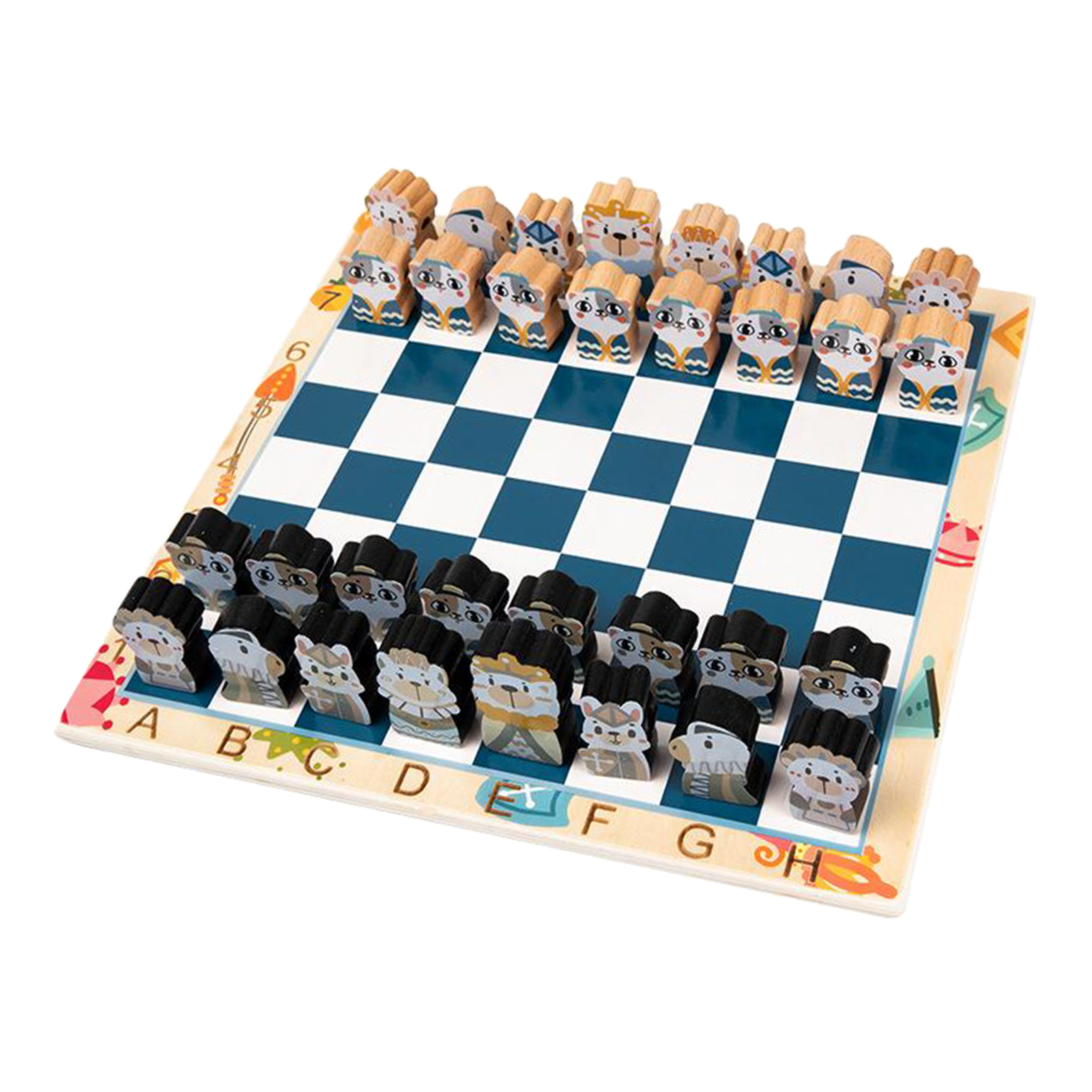 Portable Wooden Vintage Chess Game Chessman Traditional Board Game for Kids
