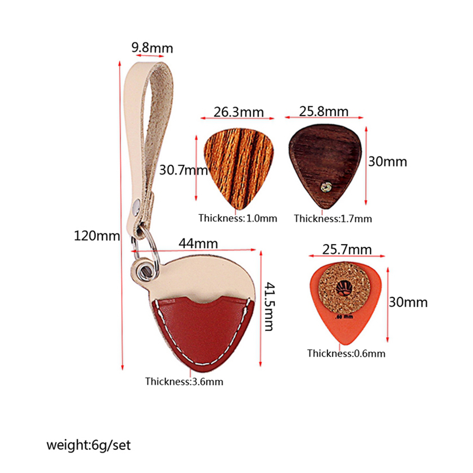 Guitar Pick Holder Leather Guitarra Plectrum Case Bag Keychain with 3pcs Guitar Picks