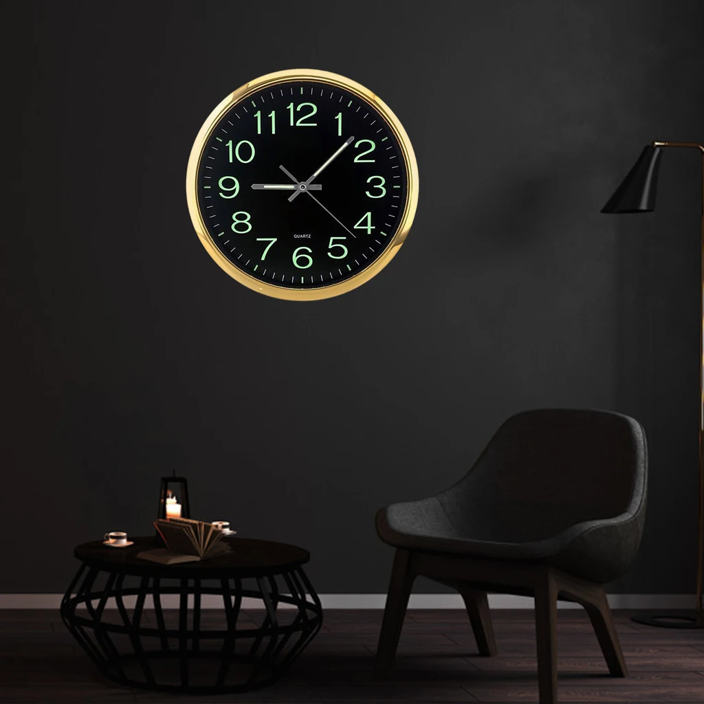 12`` Modern Large Luminous Wall Clock with Night Light Non-ticking Decor