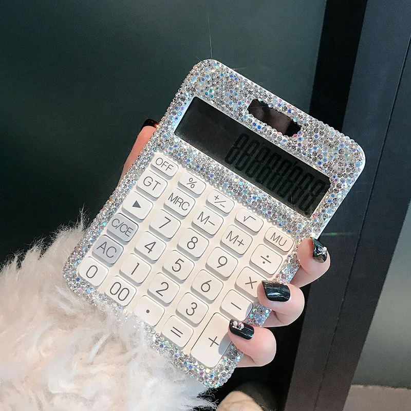 Sparkling Caculator Cute Inlay Rhinestones Scientific Calculator Small Business Supplies White Calculadoras Gifts for Friends
