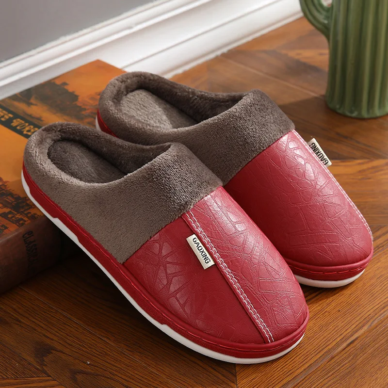 Warm Leather Winter Thick-soled Slippers - true deals club