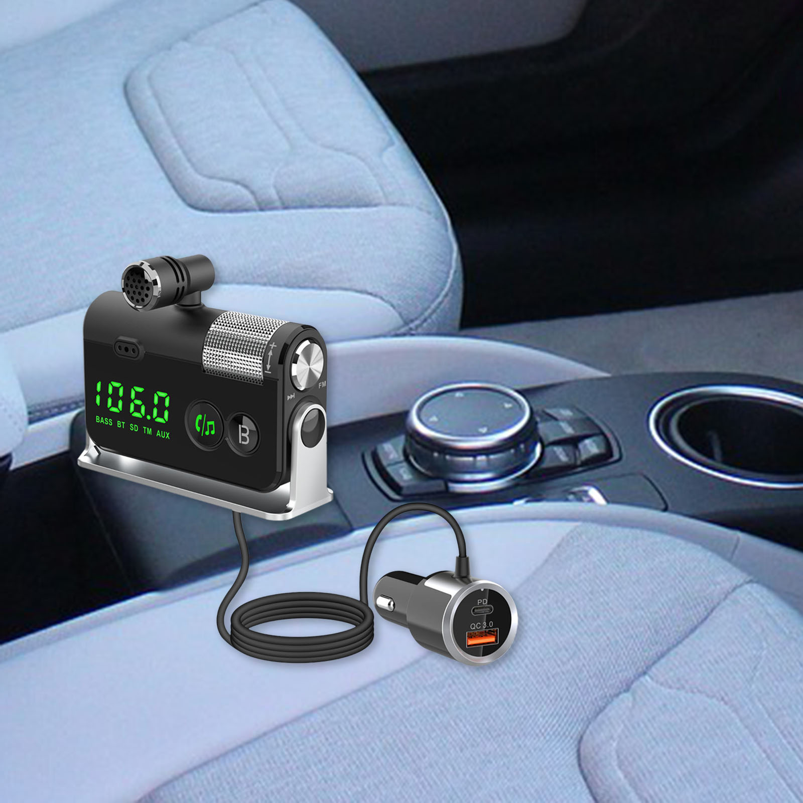 Bluetooth FM Transmitter Plug-in Microphone Wireless Car Kit for iOS Phones