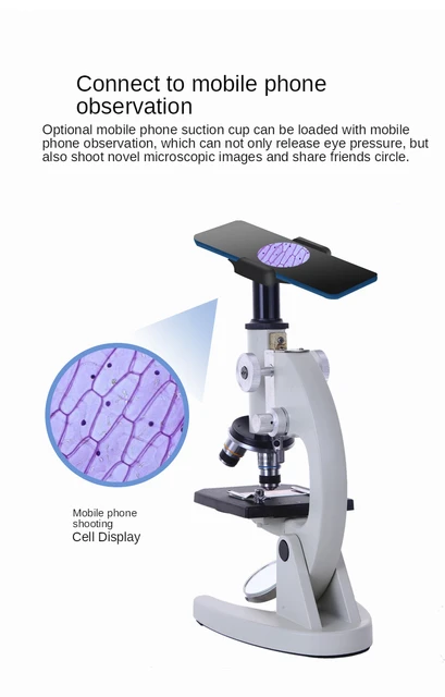 Microscope monoculaire simple x40 à x600 livré avec 3oculaires