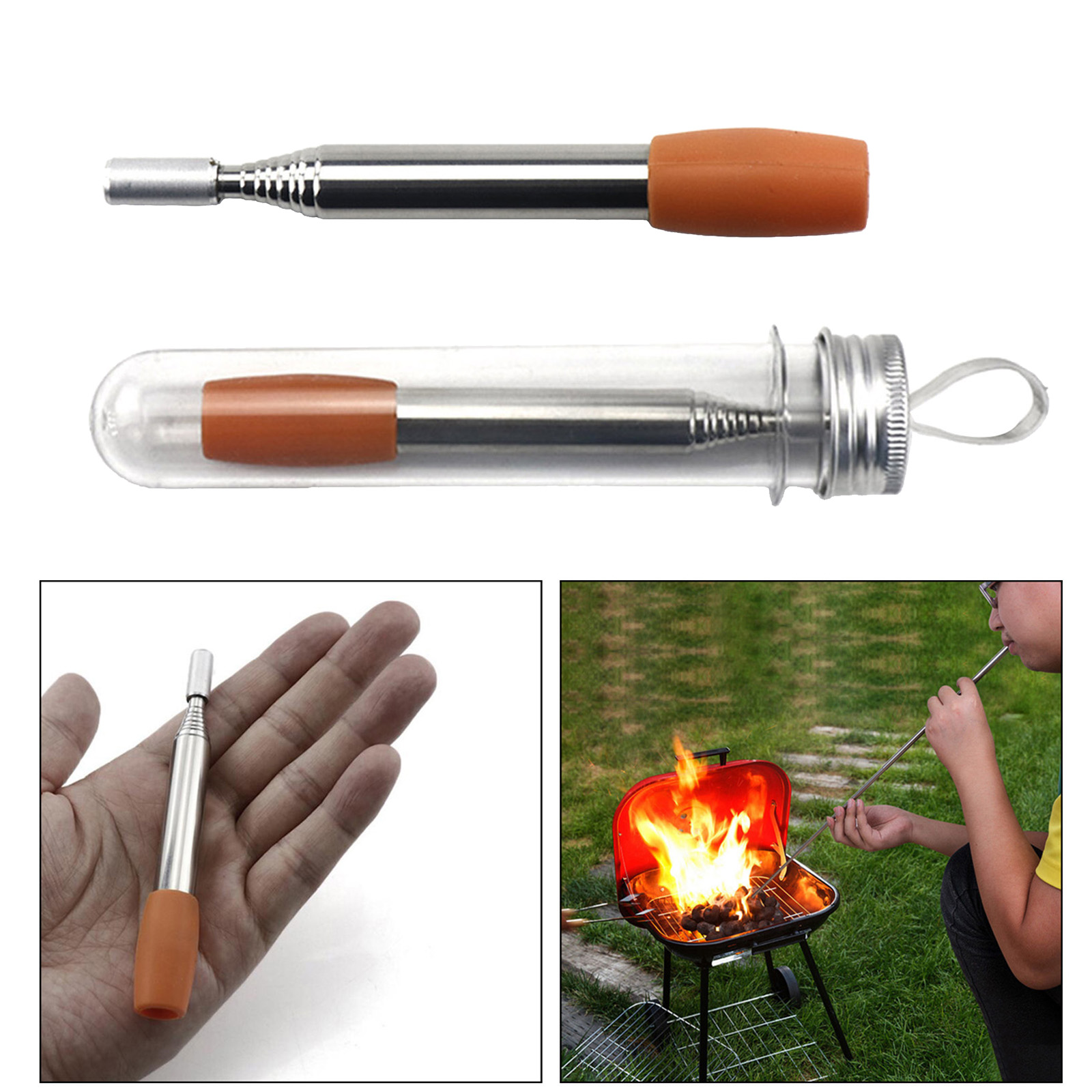 Pocket-Size Folding Stainless Steel Fire Blower Campfire Tool Outdoor Retractable Fire Bellow Portable Camping Traveling