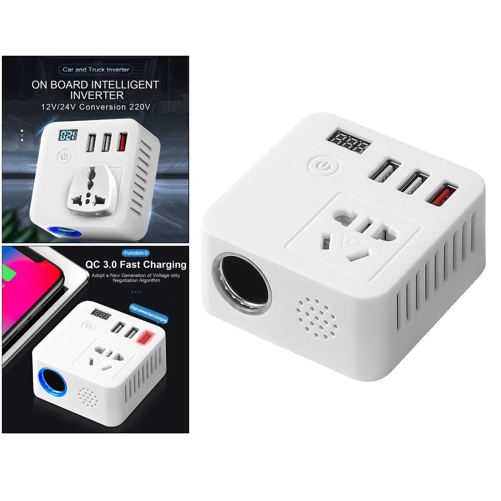 Compact 150W Car Power Inverter 12V to 220V AC for 12V/24V quick charge