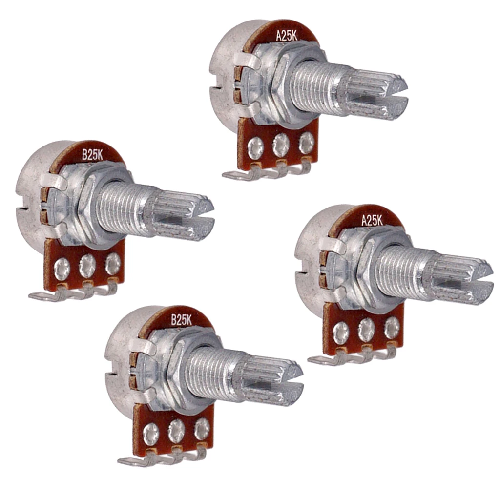 4pcs A25K/B25K Long Split Shaft Audio Taper Low Friction Potentiometers