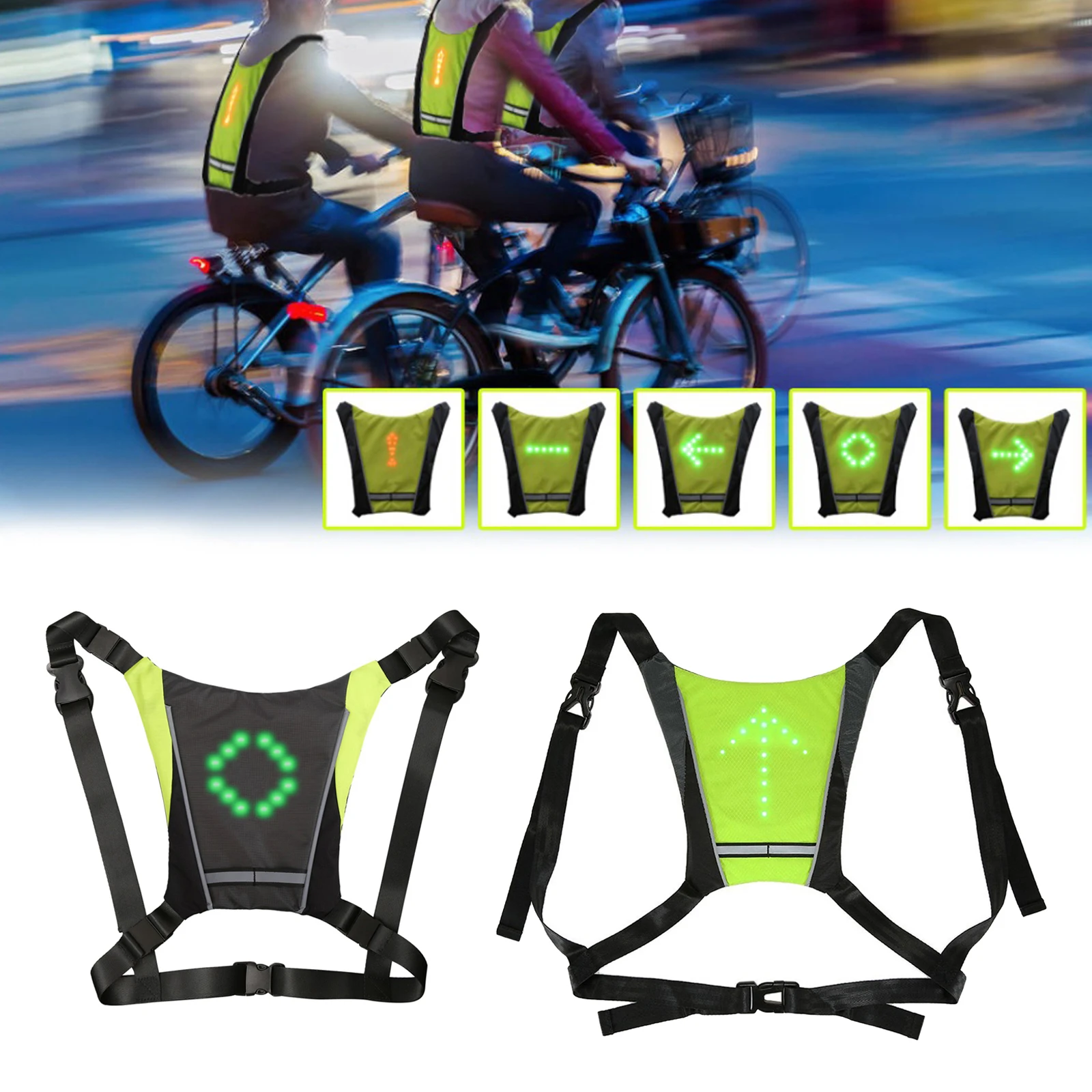 LED Wireless Cycling Vest MTB Bike Bag Safety LED Turn Signal Light Back Vest Bicycle Reflector Running Night Riding Indicator
