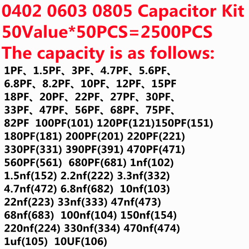 0402, 0603, 0805, 1pF ~ 10uF, 10pf,