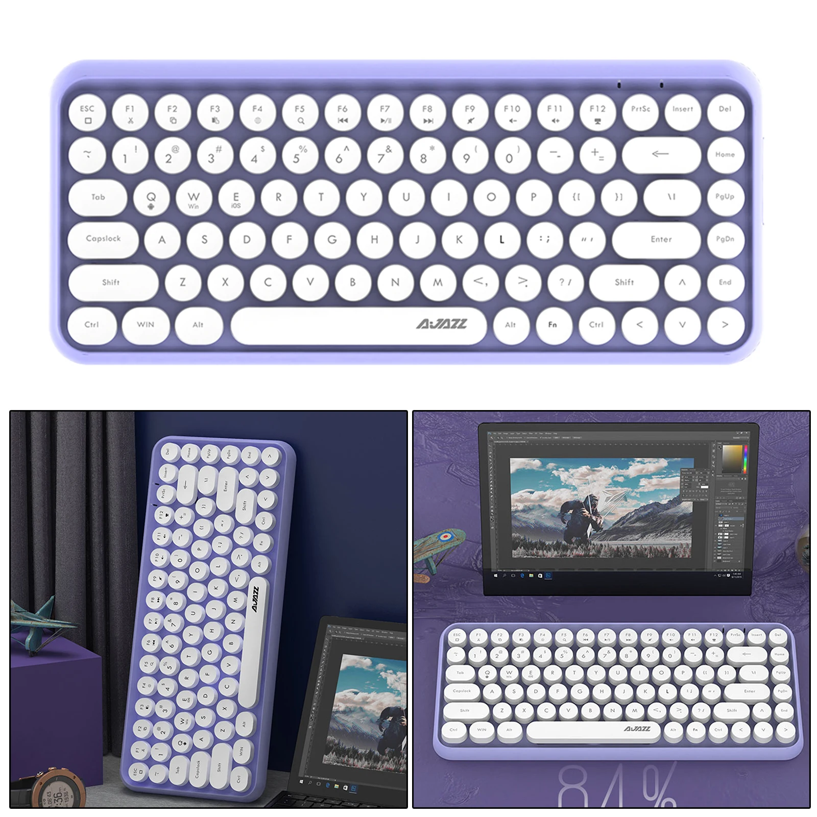 Portable Bluetooth Keyboards, Wireless Mini Compact Retro Typewriter Flexible 84Keys Design Keyboard