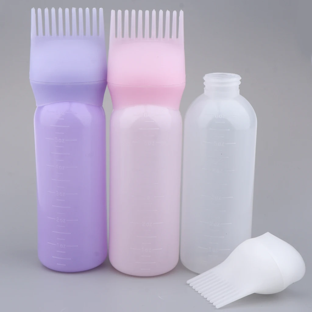 Plastic Hair Dye Applicator Salon Coloring Bottle Comb Dispenser Brush 60ml
