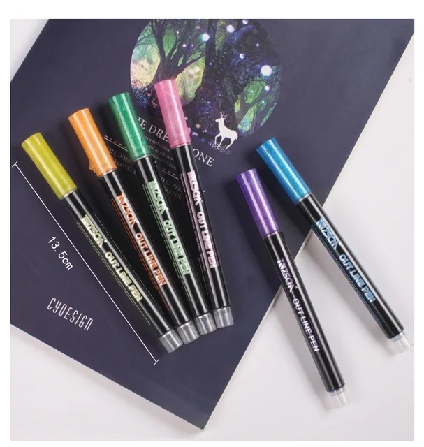 Double Line Pens Metallic Color Pen  Supersquiggles Outline Marker - 12  Colors - Aliexpress