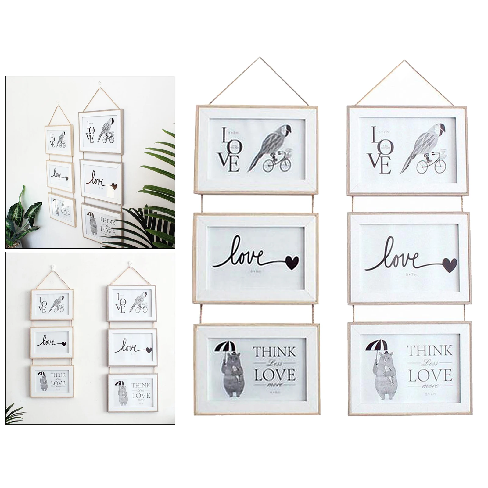 3 Connected Combination Wall Hanging Photo Frame Seamless Nail European Solid Wooden Clip Paper Picture Holder Wall Decor