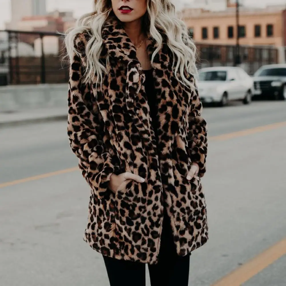 leopardo impressão de lã grosso quente midi casaco 2022 3xl