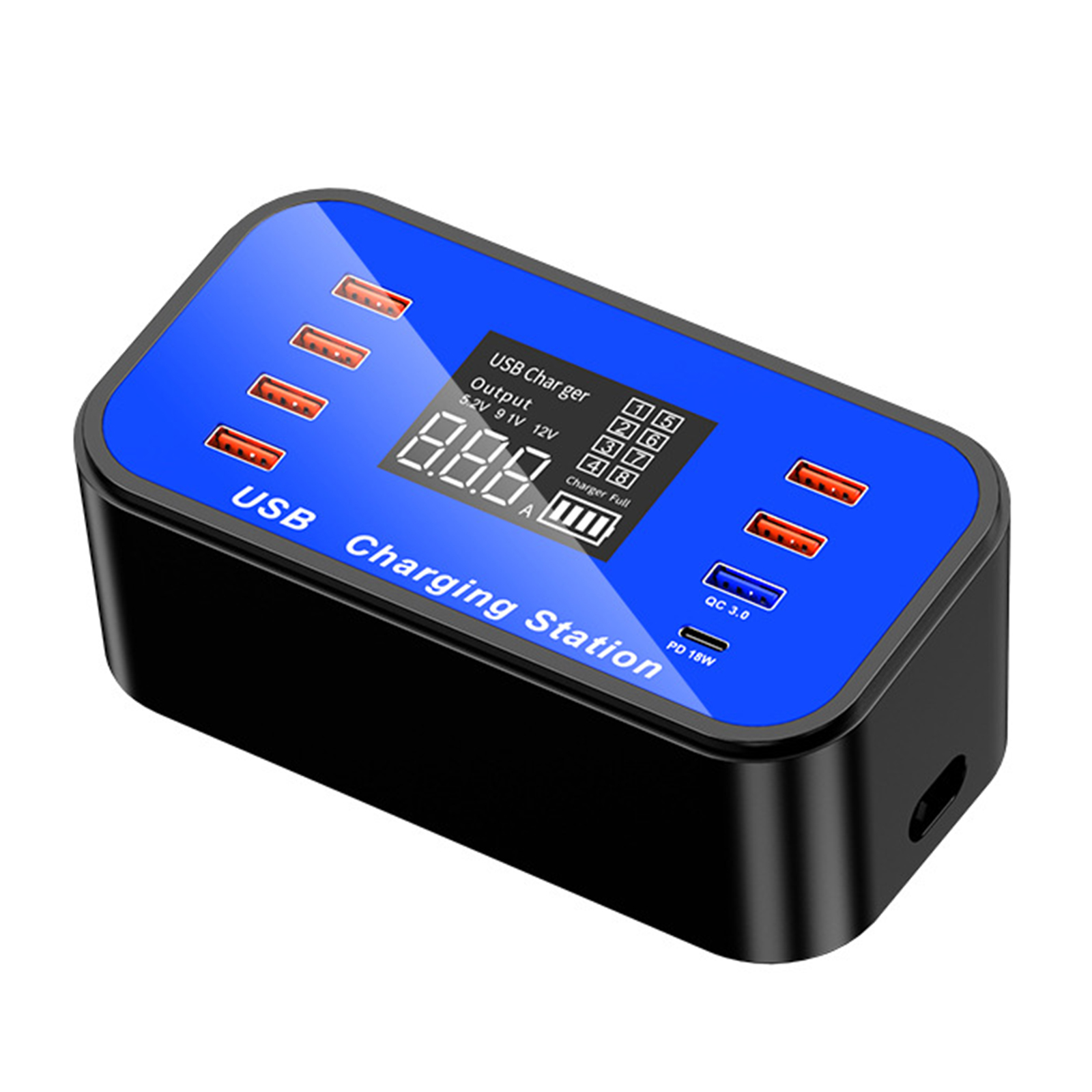 Fast USB Charger 8-Port Desktop Hub Charging Station USB PD-18W QC 3.0 With LCD Display for iOS Android Phone Tablet