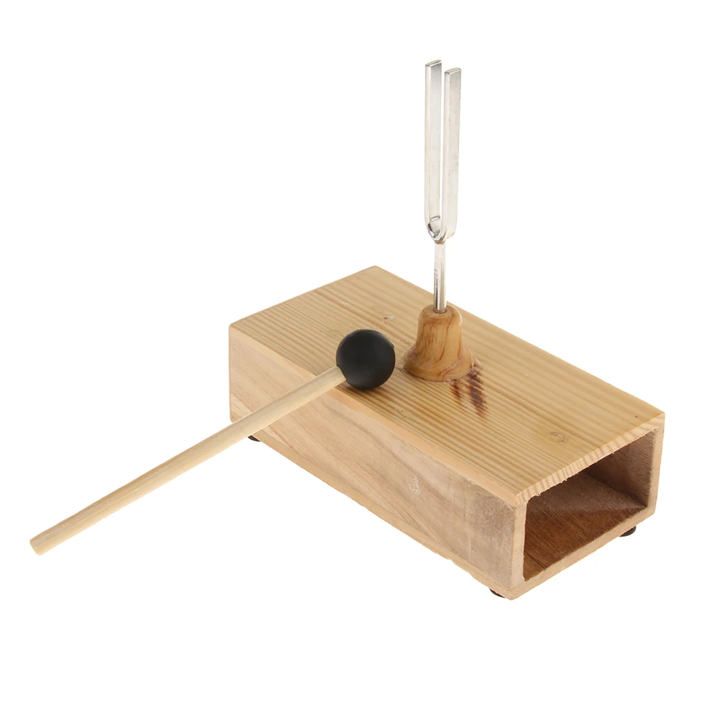 Tuning fork 440 Hz, tuning fork tuner with wooden resonance box and hammer,