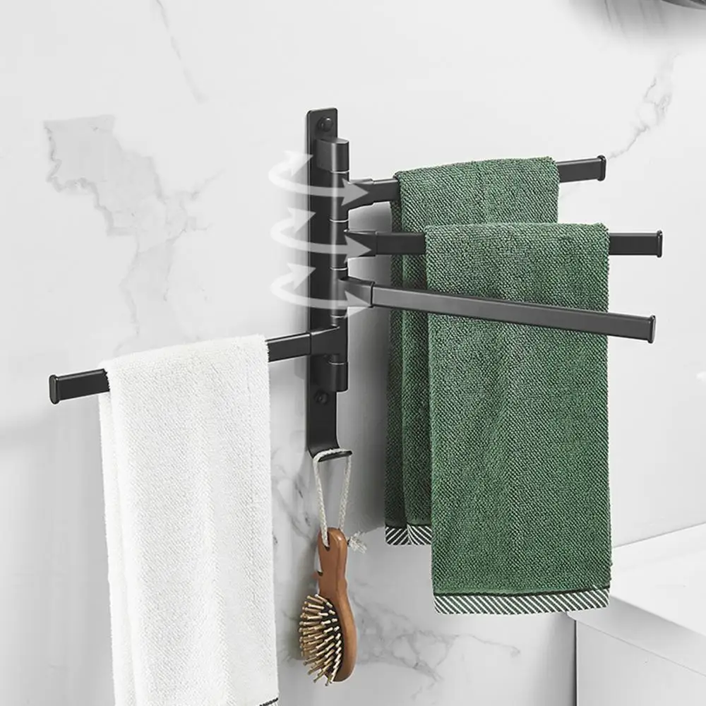 Matte Black Bathroom Swivel Towel Bar Space Saving Swinging Rack