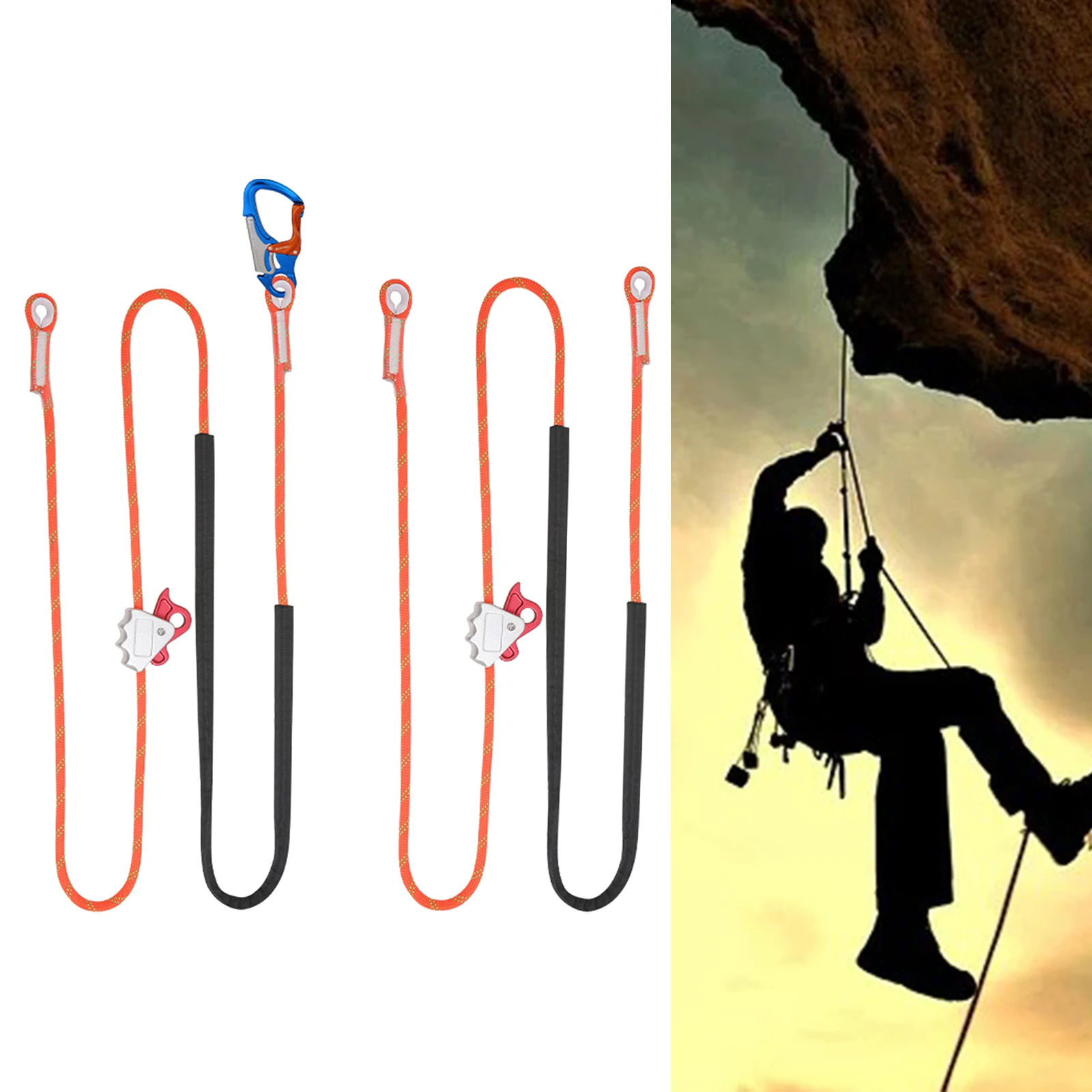 Outdoor Positioning Lanyard with Sturdy Rope Adjustable Restraint Harness Cord for Rock/Tree Climbing Working Fall Protection