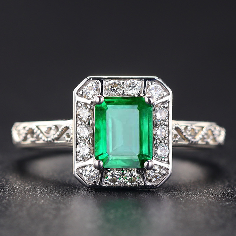 Natural Long Emerald Color Gemstone Rings for Women Silver 925 Fashion Wedding Resizable Fine Jewelry Bohemia Hollowed Out Rings