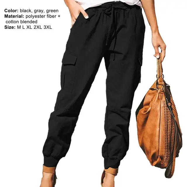Pantalón cargo informal para mujer, pantalón con cordón de cintura baja,  traje de calle de color sólido FLhrweasw Nuevo