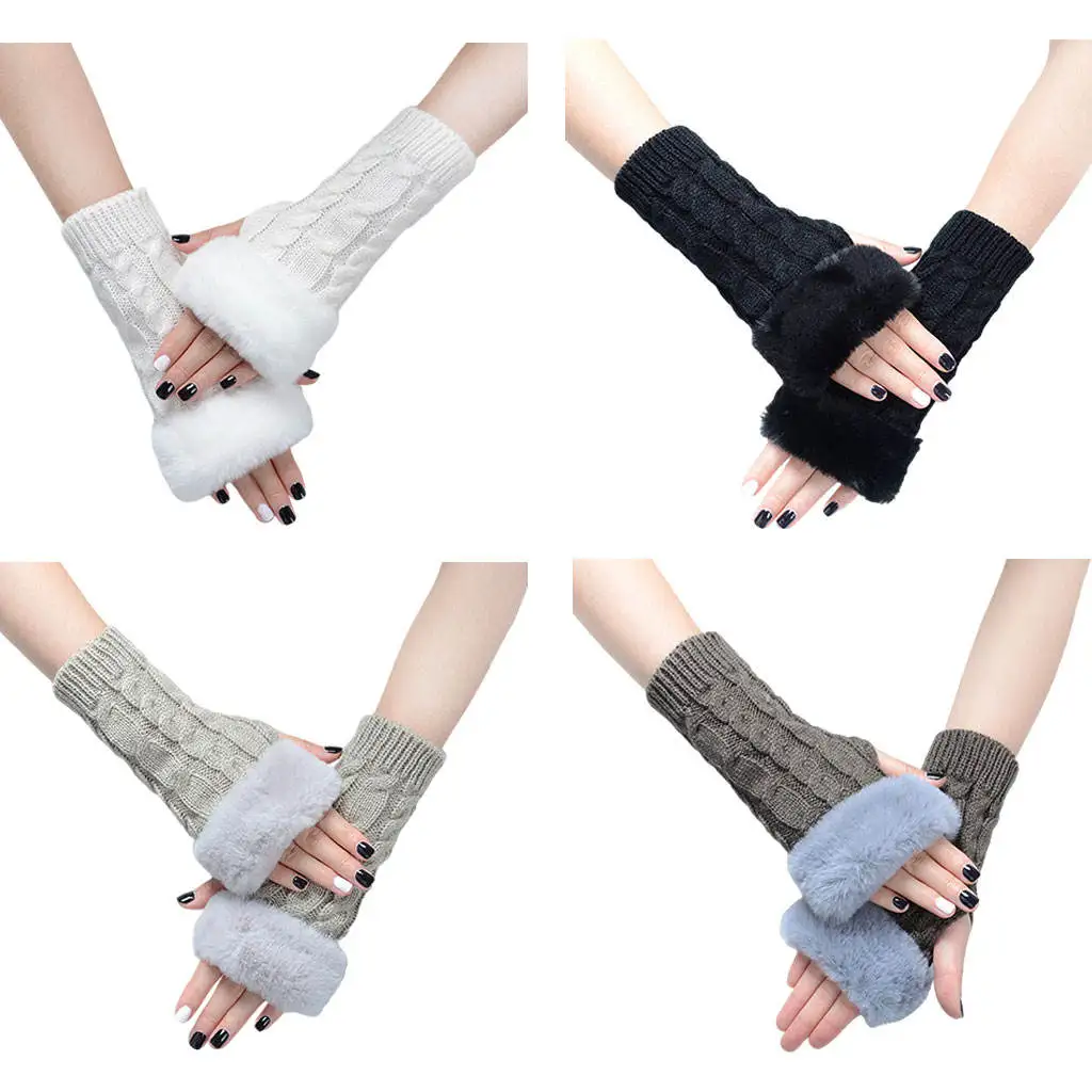 Womens Gloves Soft Autumn Fingerless Gloves Windproof Fashion Winter Warm Half Gloves for Driving Outdoor Sport