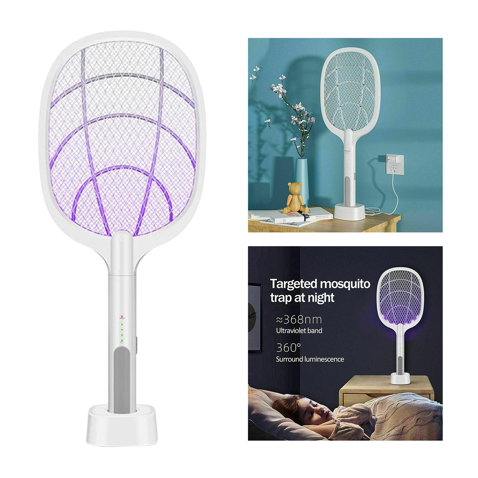 Electric Mosquito Killer LED Lamp USB 1200mAh Rechargeable Bug Zapper Summer Fly Swatter Trap Home Bug Insect Racket