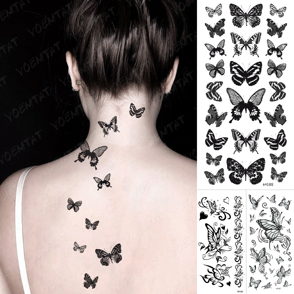 Best of Butterfly Waterproof Temporary Tattoo Stickers Moth Rose Flower Dark Flash Tatto Women Sexy Body Art Arm Neck Fake Tattoos Men Reviews & Tips