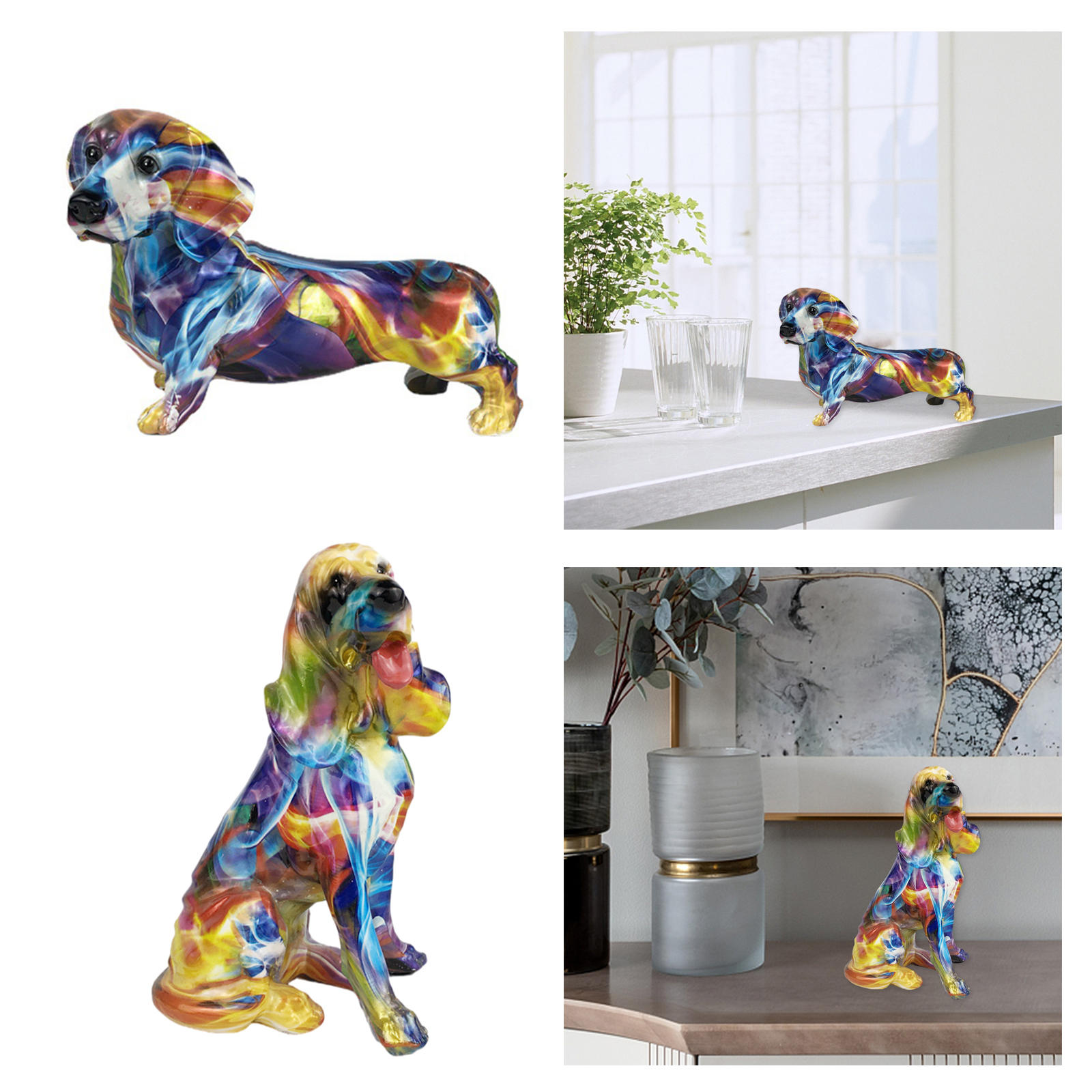Graffiti Art Dachshund Statue Resin Figurine for Bedroom Home Gift Crafts Decoration