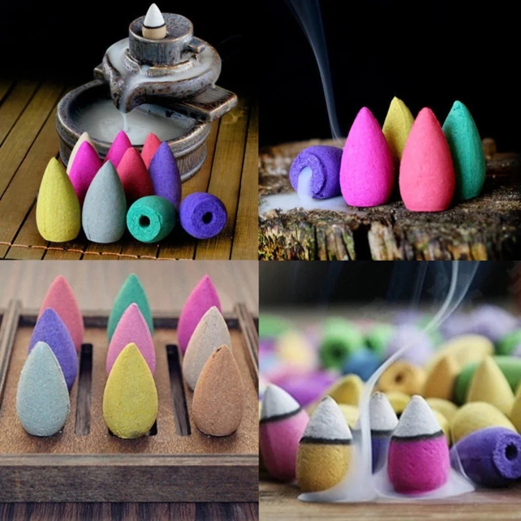 10pcs Mixed Natural Reflux Tower Smoke Backflow Cones Bullet Buddhism Backflow Tower Incense Burner Household