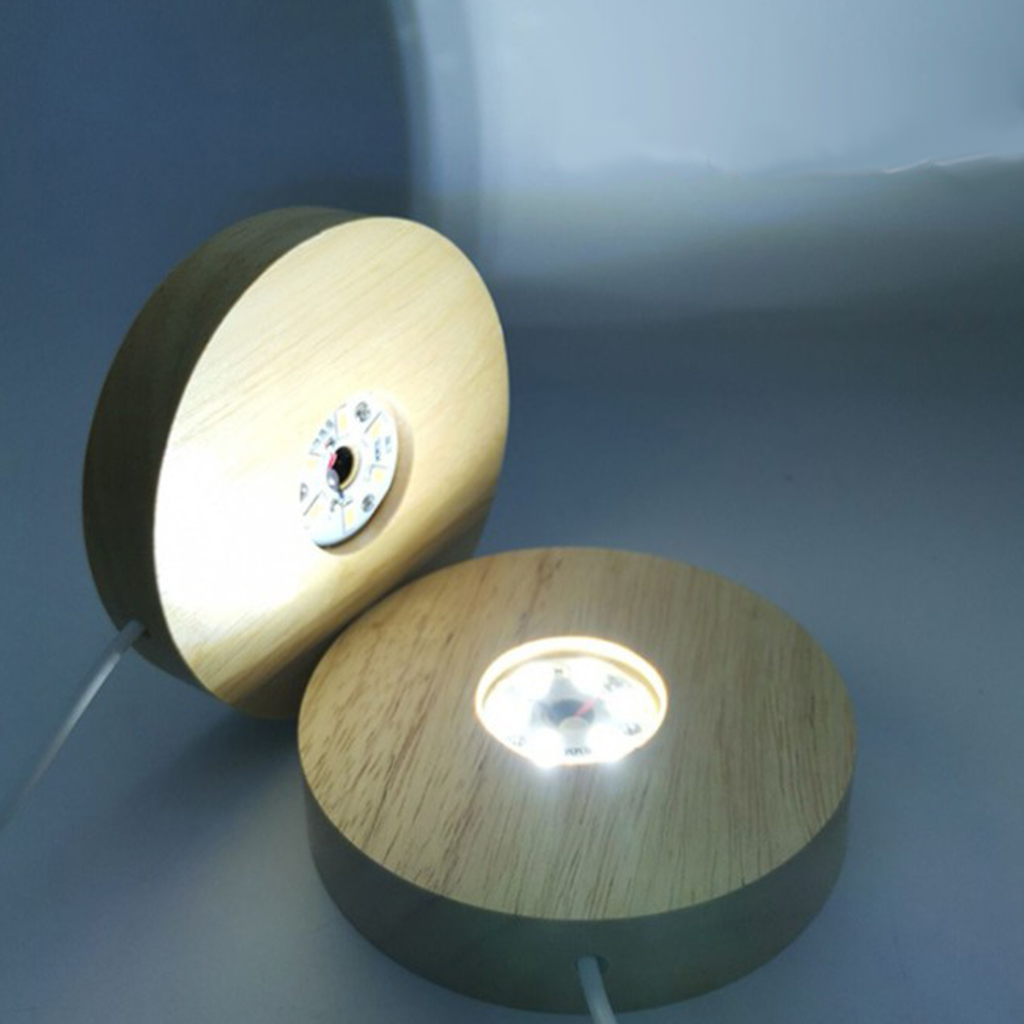 Round Wooden Base Led Table Lamp with USB Switch Modern Night Light Acrylic Led Night Lamps Holder Assembled Base