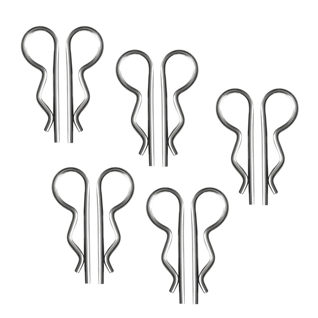 10Pcs Stainless Steel R Clips Retaining Spring Cotter Pin 1.2x22mm, 1.6x32mm, 1.8x37mm, 2x42mm, 2.5x60mm, 3x50mm, 3x65mm