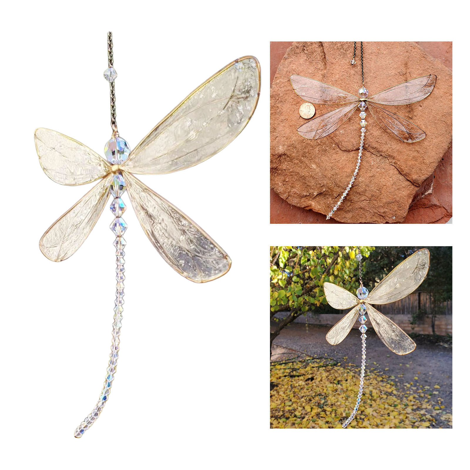 Dragonfly Crystal , Dragonfly Window Hanging Decor, Crystal  Dragonfly Pendant Ornament for Patio Garden Lawn