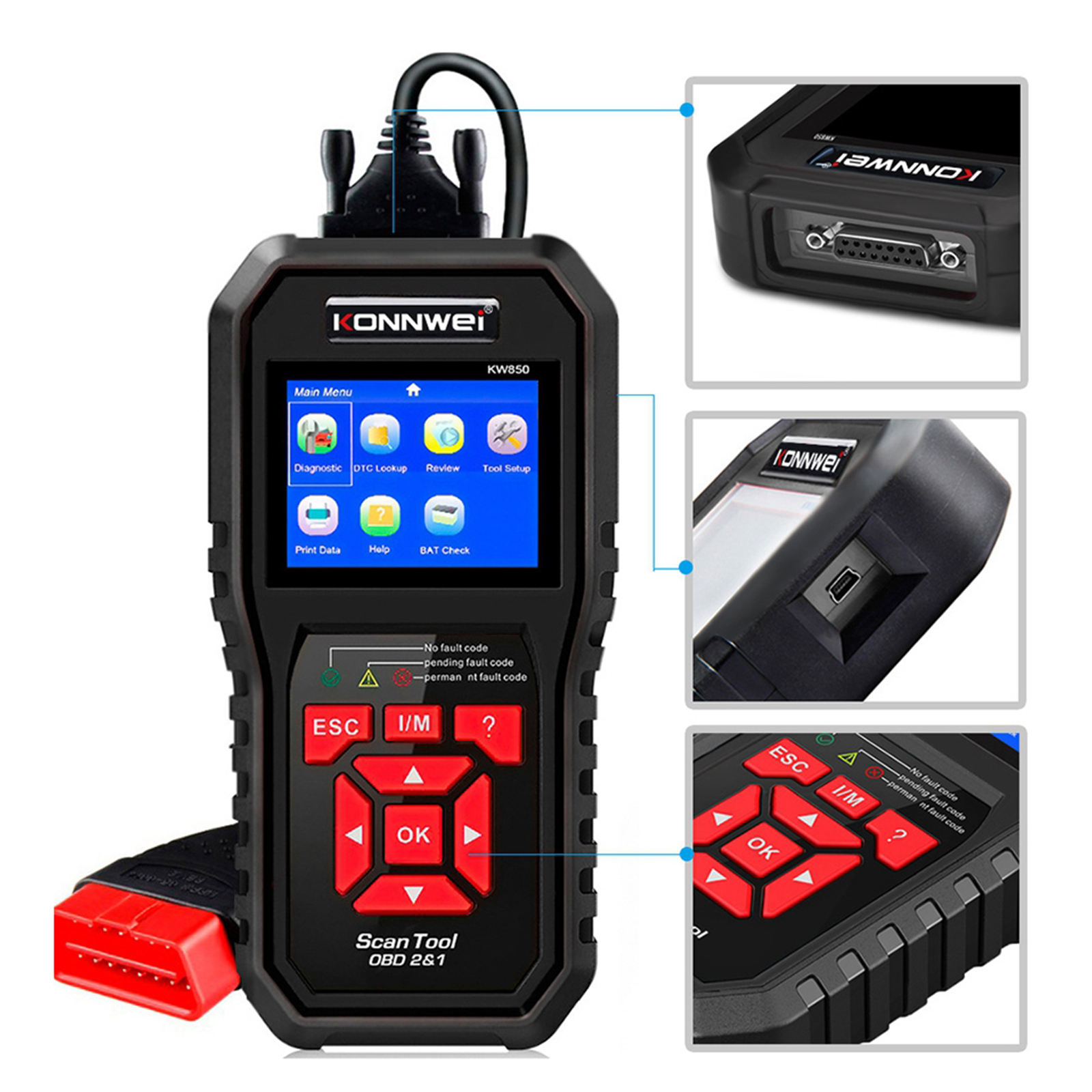KW850 OBD II Car Diagnostic Scanner Tool Check Engine Code Reader Unil