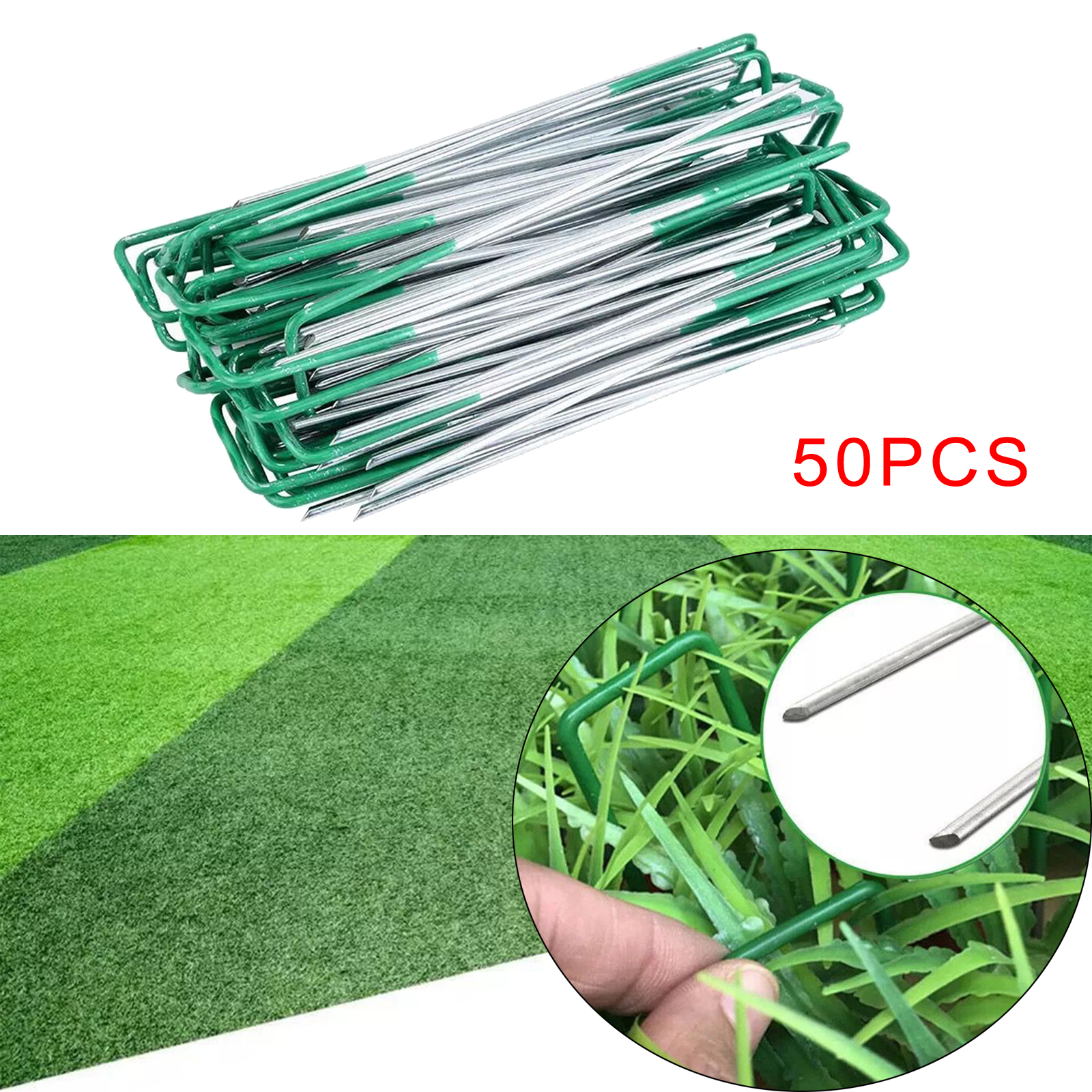 50Pieces Garden U-Type Ground Nails Insert Landscape Staples Lawn Tent Stakes Fence Anchors Fixing for Weed Barrier Fabric