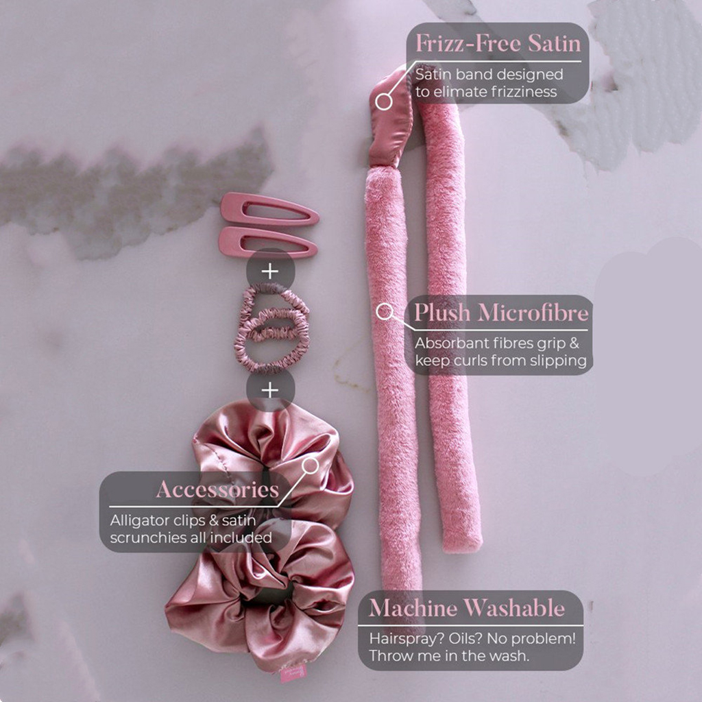No Heat Hair Curlers Soft Silk Headband Rollers Sleep In Overnight Natural Hairstyle with 2 Hair Loops 2 Hair Clip