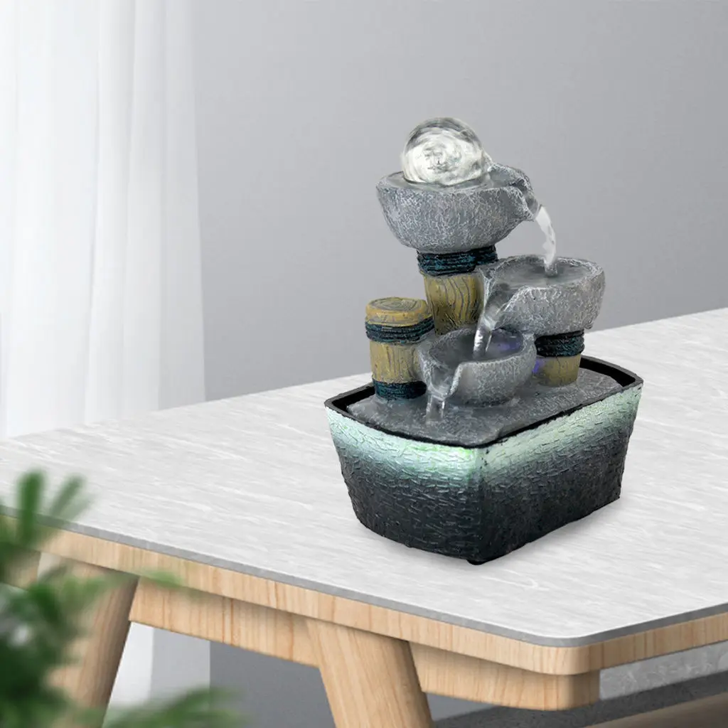 Tabletop Fountain with Rolling Ball with Light Zen Water Feature for Office