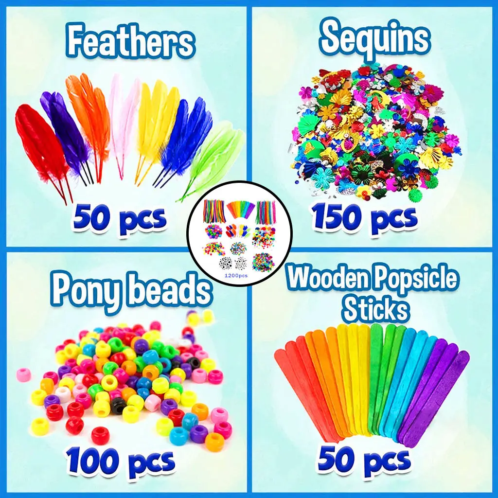 Complete DIY Crafts Kit Crafting Materials Homeschool Supplies Set Pipe Cleaners for Adults & Kids