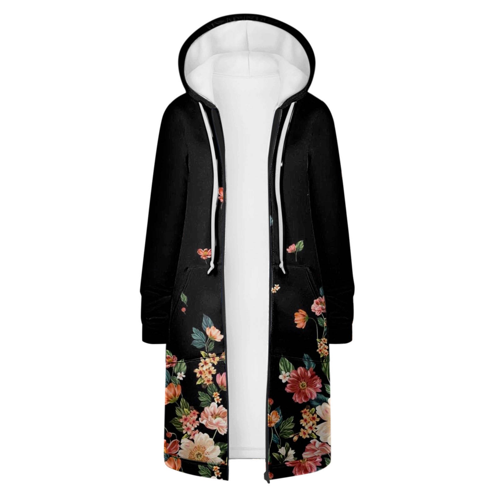 borboleta estampa floral parkas feminino casual outono inverno zíper casaco com capuz casaco de moda coreana harajuku vintage