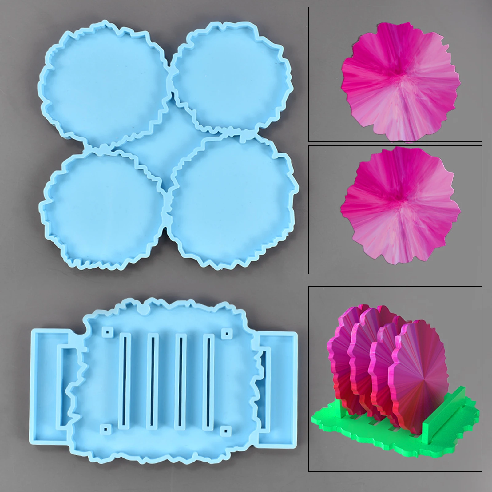 Silicone Irregular Coaster Mold Cup Trays Epoxy Resin Casting Clay Making Moulds Crafts With Holders Molds Home Decor